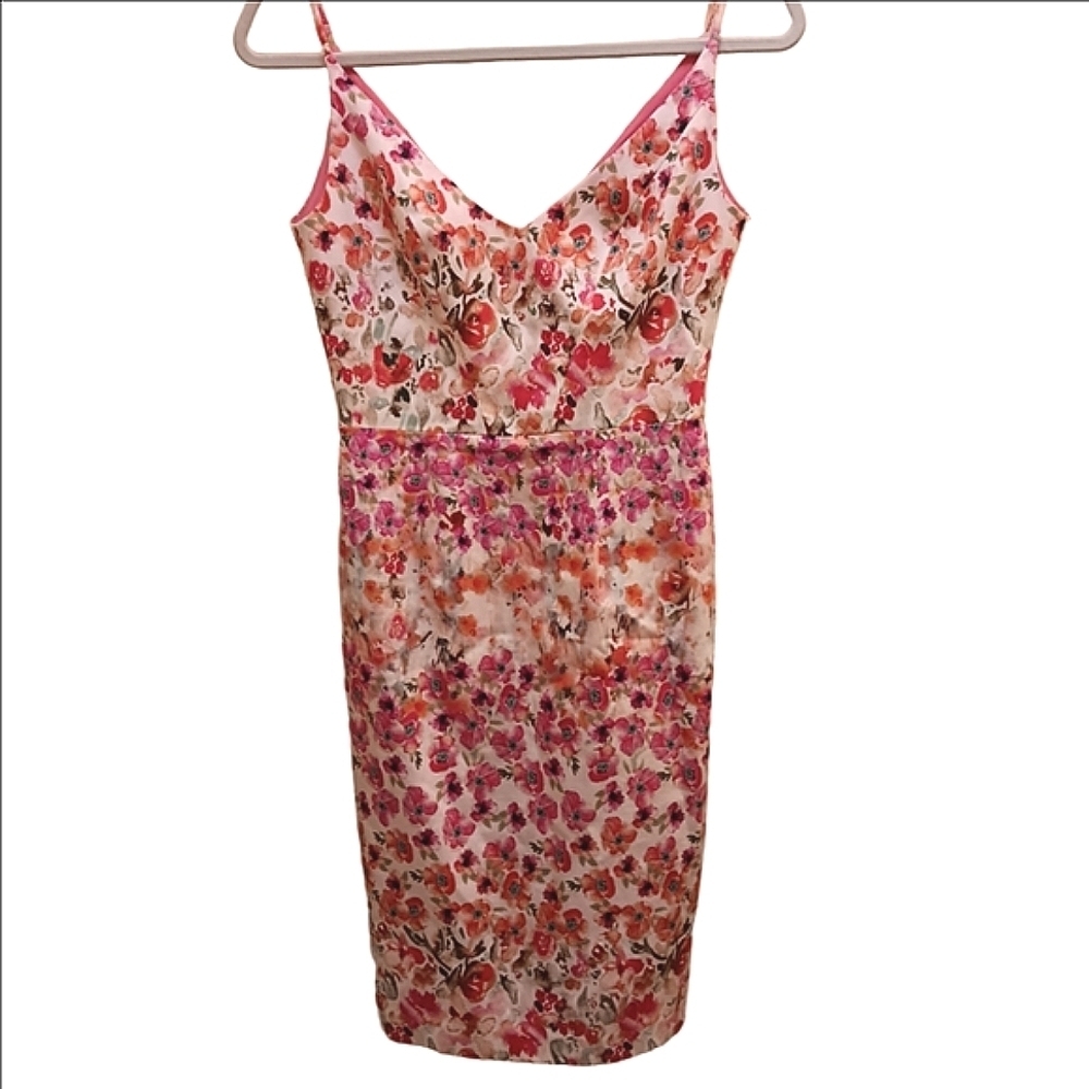 Black Halo Jevette Pink & Orange Floral Spaghetti Strap Fitted Pencil Dress 2